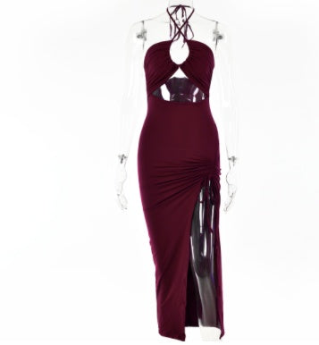 Sexy Halterneck Lace-up Split Dress Summer Y2K Beach Dresses Long