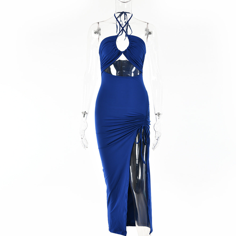 Sexy Halterneck Lace-up Split Dress Summer Y2K Beach Dresses Long