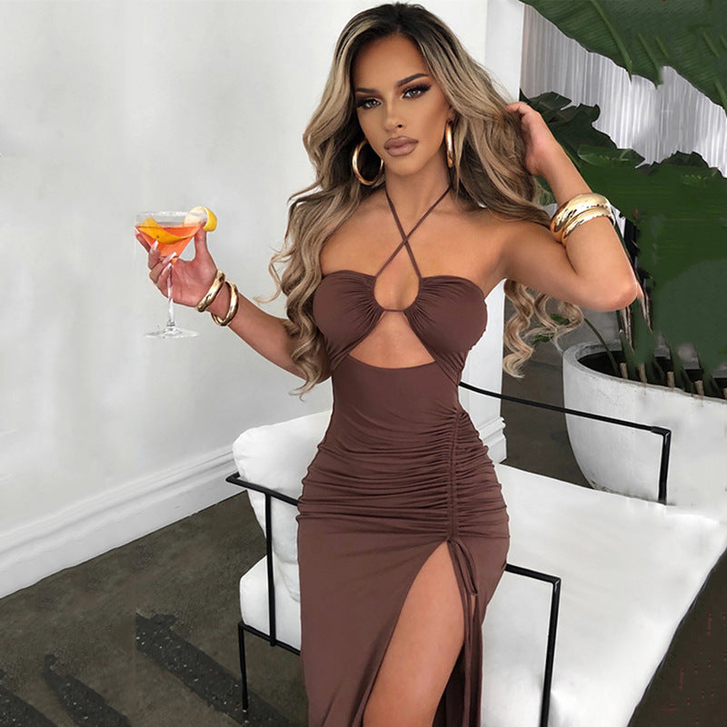 Sexy Halterneck Lace-up Split Dress Summer Y2K Beach Dresses Long