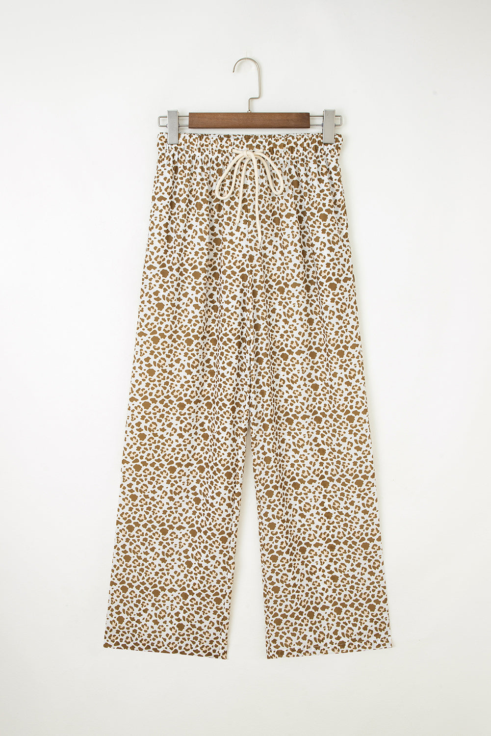 Khaki Leopard Drawstring Elastic Waistband Loose Pants