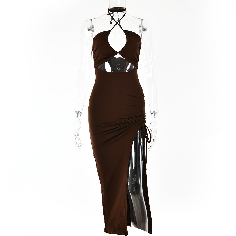 Sexy Halterneck Lace-up Split Dress Summer Y2K Beach Dresses Long