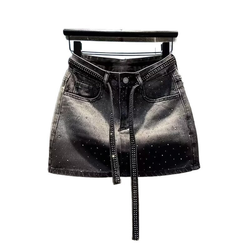 New Rhinestone  Denim Wide Leg A- Line Skirt
