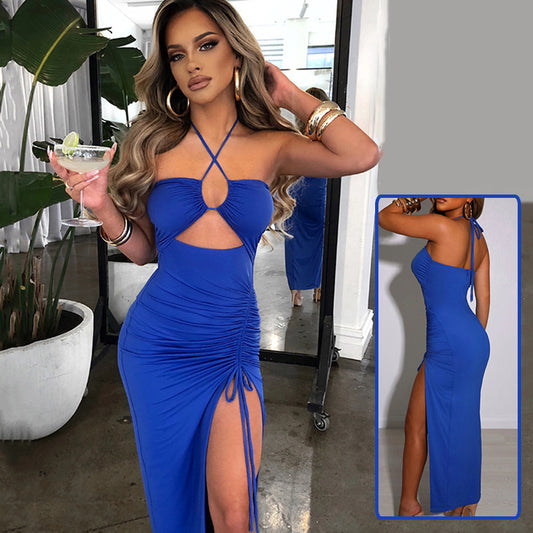 Sexy Halterneck Lace-up Split Dress Summer Y2K Beach Dresses Long