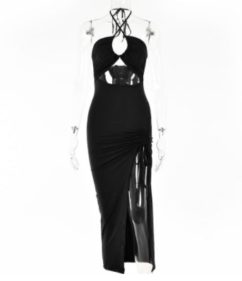 Sexy Halterneck Lace-up Split Dress Summer Y2K Beach Dresses Long