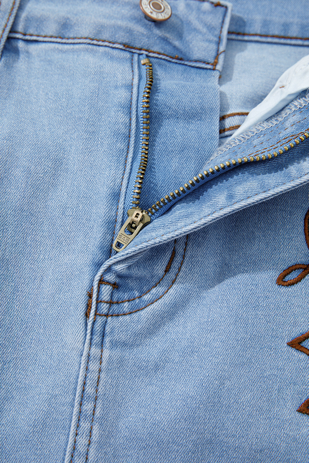 Beau Blue Western Embroidered Denim Mini Skirt